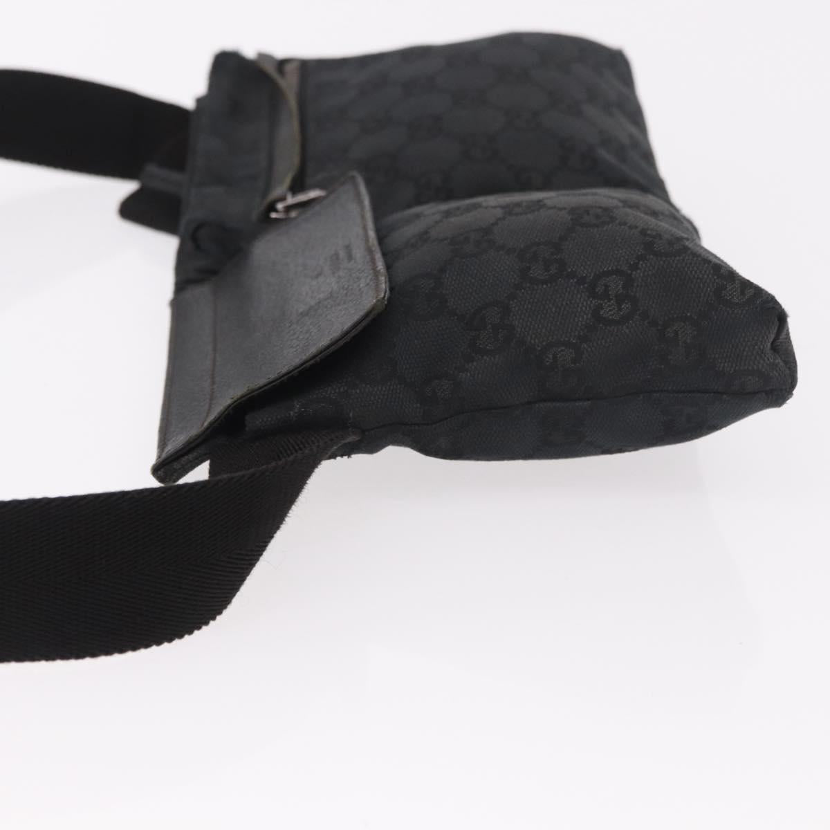 GUCCI GG Canvas Waist Bag Black Silver 28566 Auth 191304