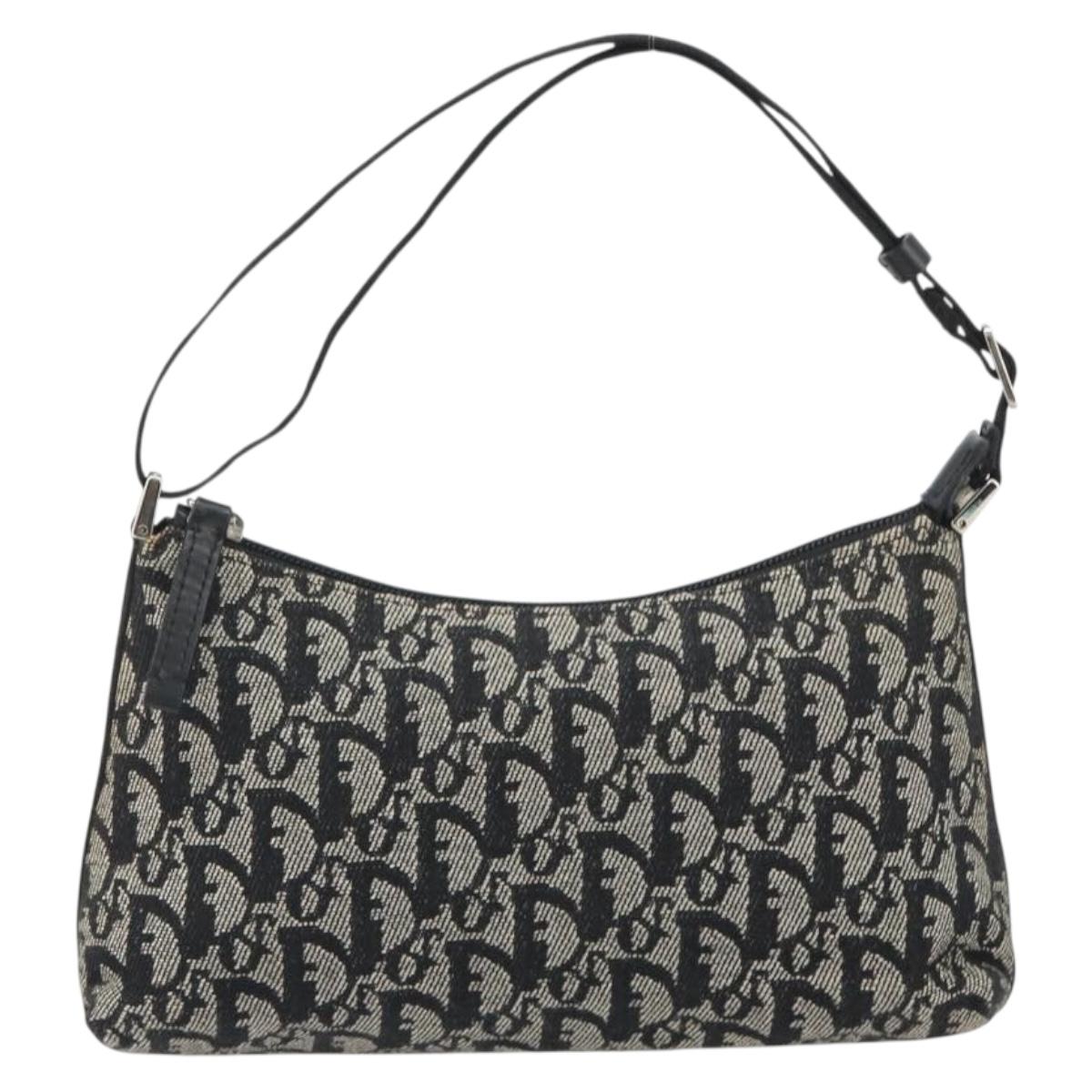 Christian Dior Trotter Canvas Shoulder Bag Black Silver Auth 191305V