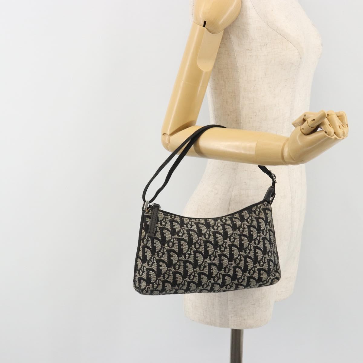 Christian Dior Trotter Canvas Shoulder Bag Black Silver Auth 191305V