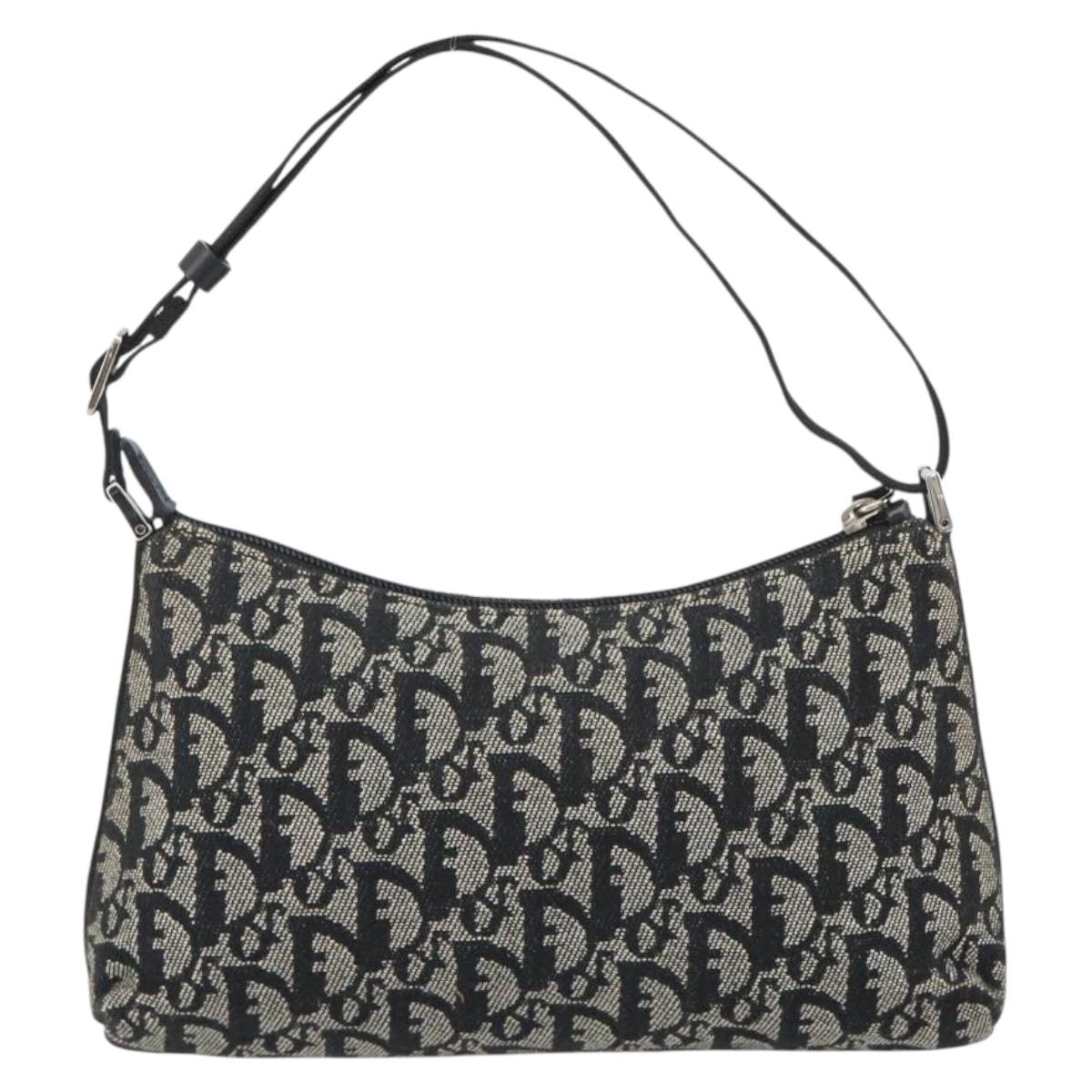 Christian Dior Trotter Canvas Shoulder Bag Black Silver Auth 191305V