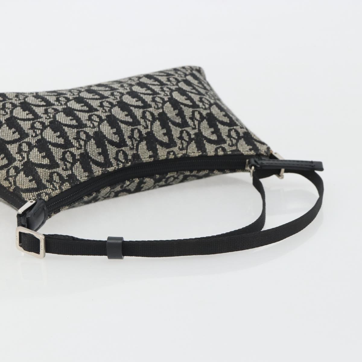 Christian Dior Trotter Canvas Shoulder Bag Black Silver Auth 191305V