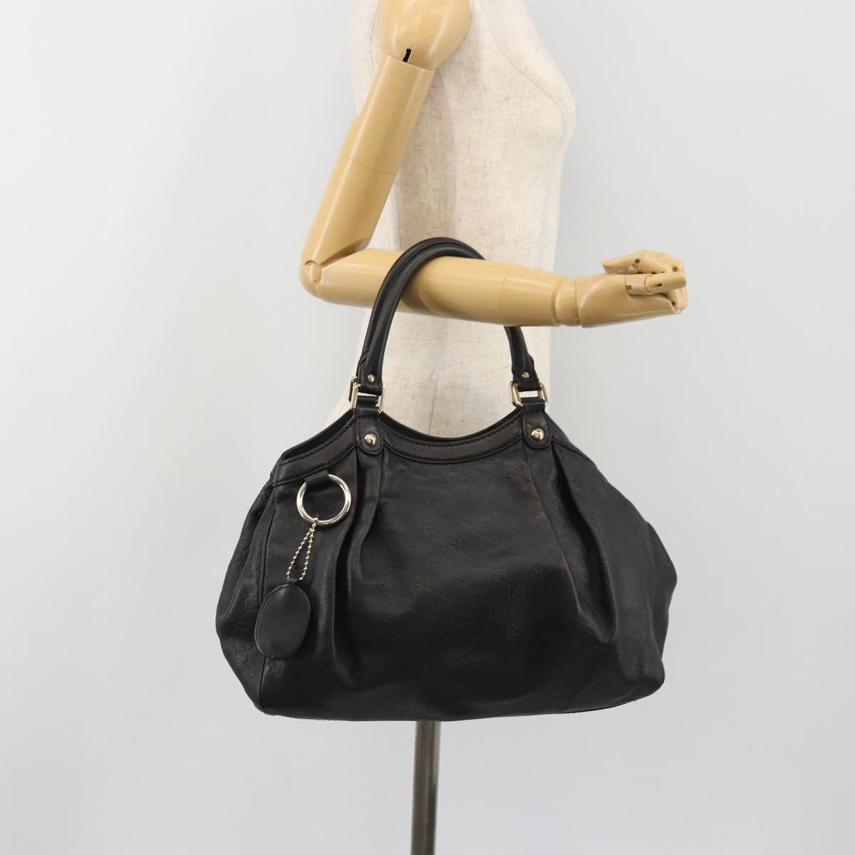 GUCCI GG Canvas Guccissima Sukey Bag Leather Black Gold 211944 Auth 191310A
