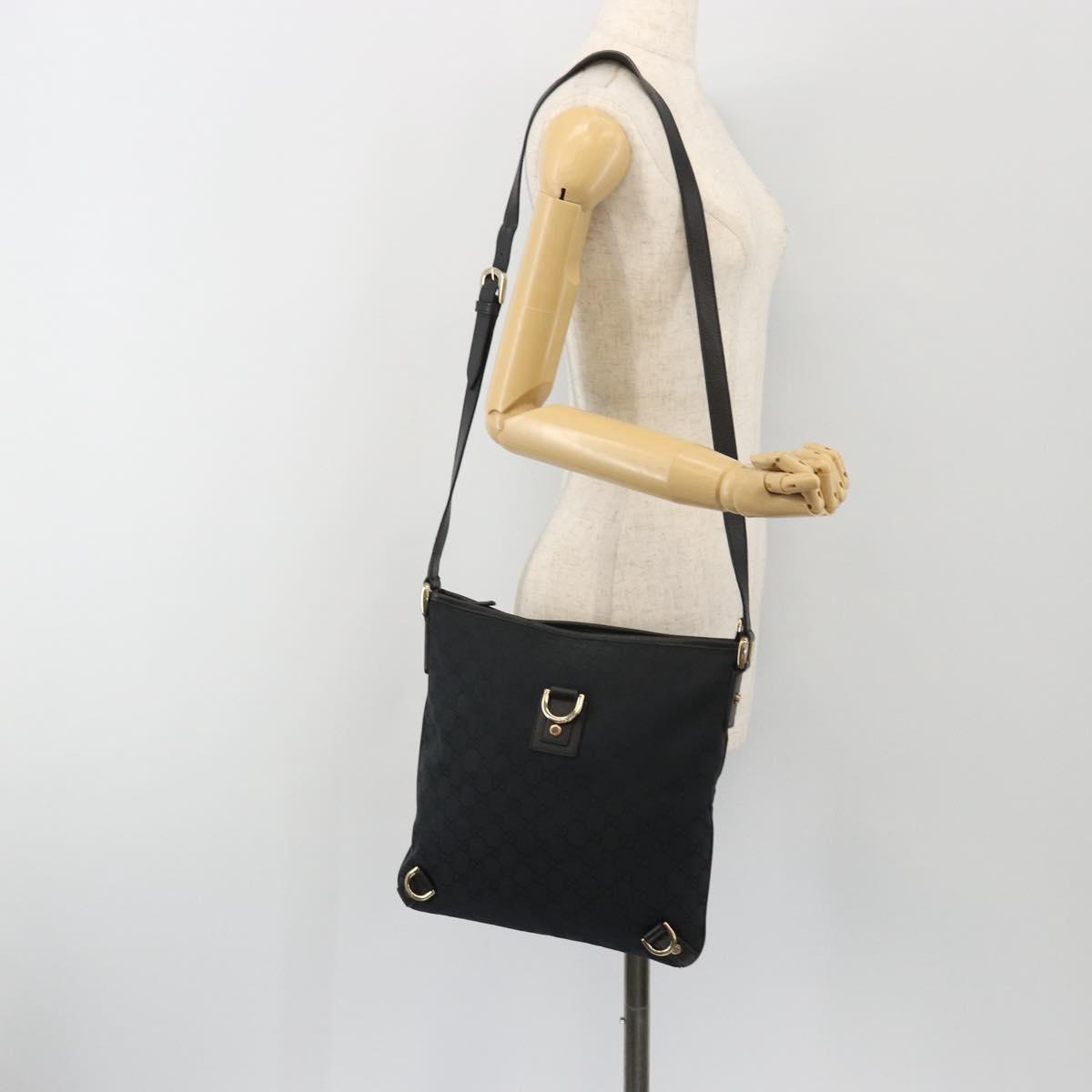 GUCCI GG Canvas Abbey Shoulder Bag Black Gold 131326 Auth 191311A