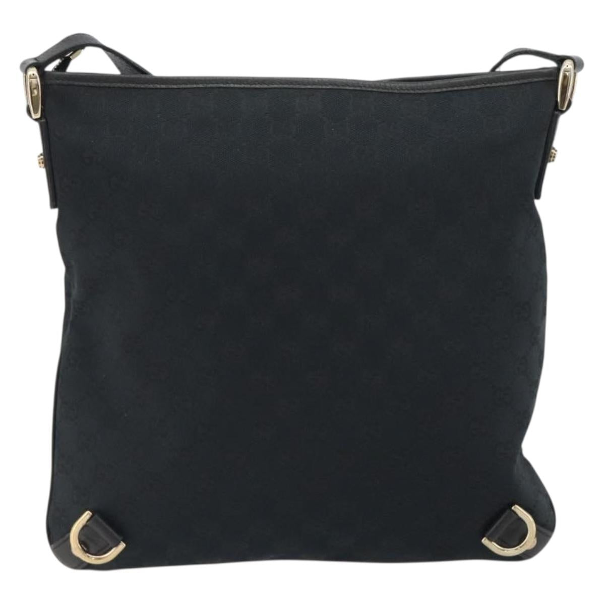 GUCCI GG Canvas Abbey Shoulder Bag Black Gold 131326 Auth 191311A