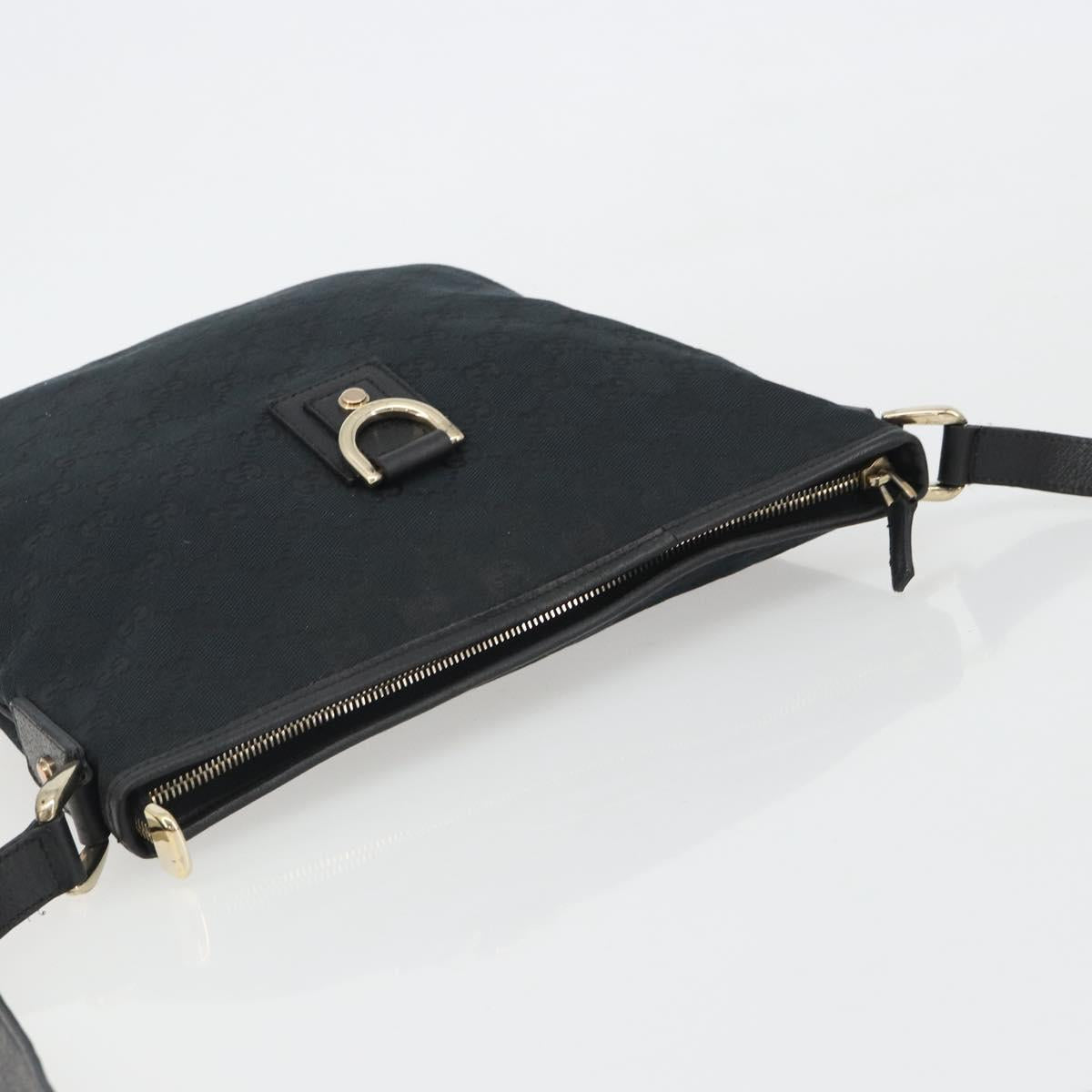 GUCCI GG Canvas Abbey Shoulder Bag Black Gold 131326 Auth 191311A