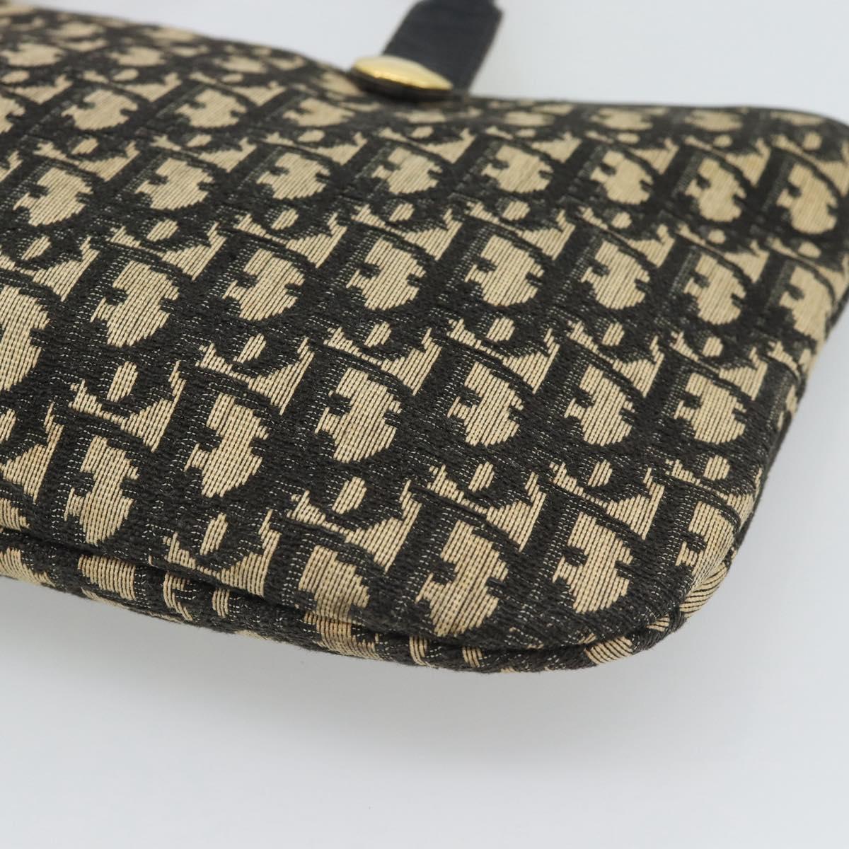 Christian Dior Trotter Canvas Hand Bag Navy Gold Auth 191312