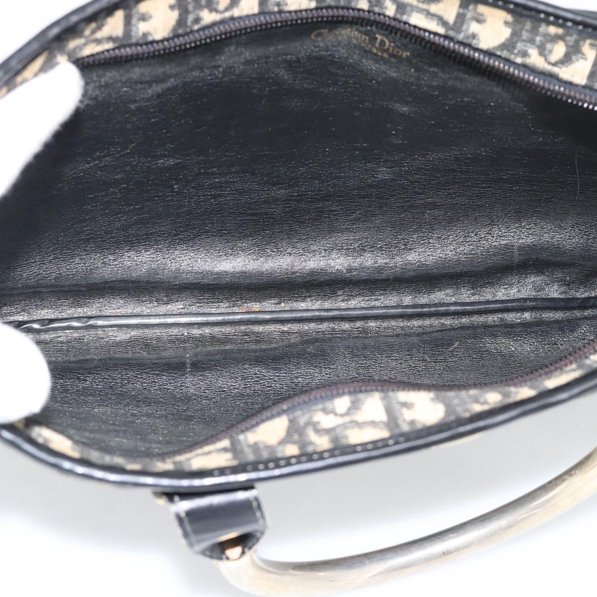 Christian Dior Trotter Canvas Hand Bag Navy Gold Auth 191312