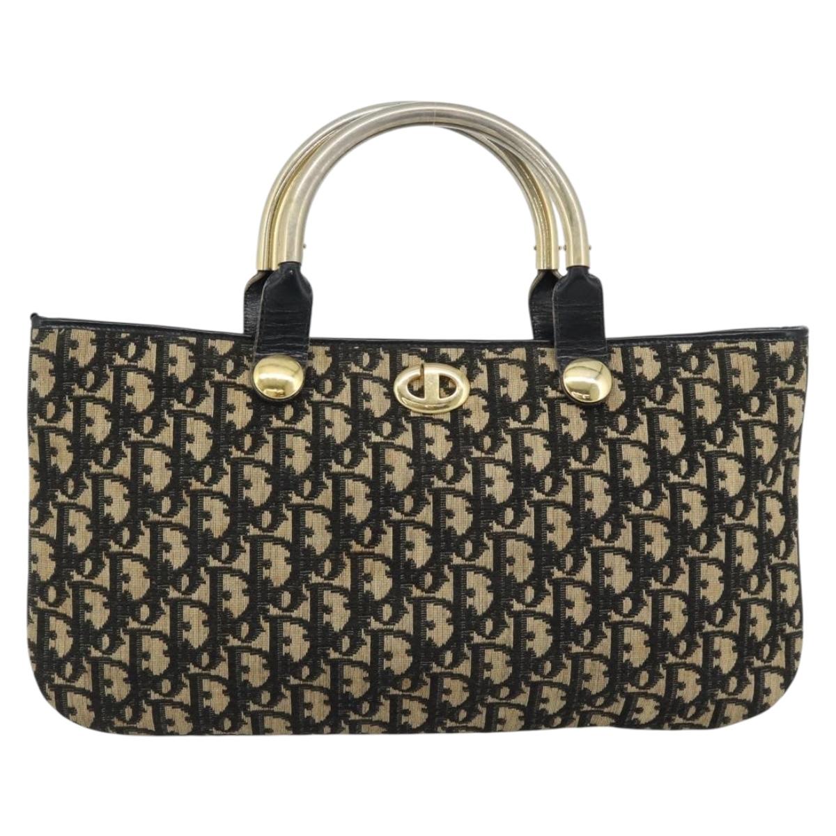 Christian Dior Trotter Canvas Hand Bag Navy Gold Auth 191312