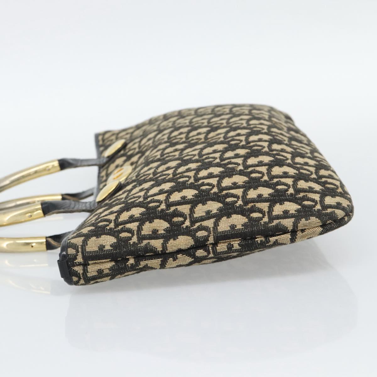 Christian Dior Trotter Canvas Hand Bag Navy Gold Auth 191312