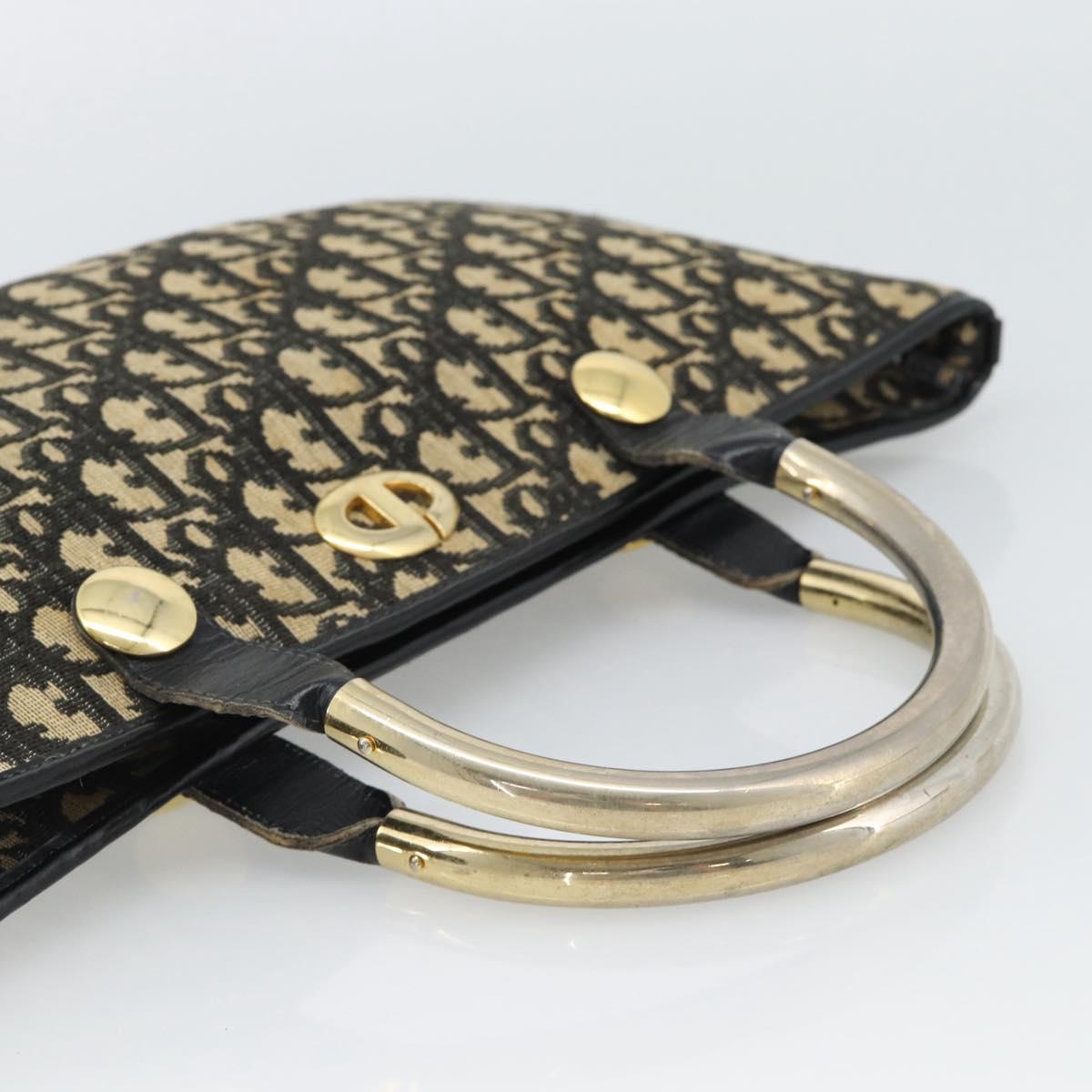 Christian Dior Trotter Canvas Hand Bag Navy Gold Auth 191312
