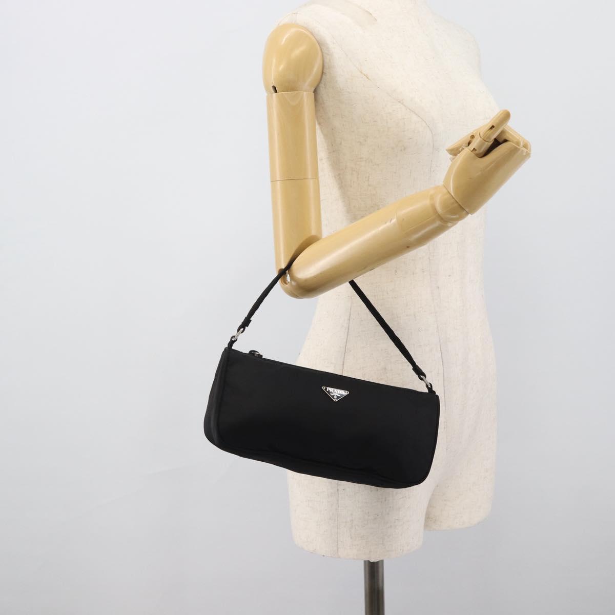 PRADA Accessory Pouch Nylon Black Silver Auth 191315V