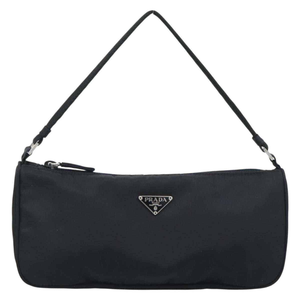 PRADA Accessory Pouch Nylon Black Silver Auth 191315V