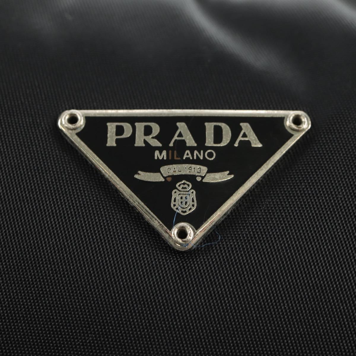 PRADA Hand Pouch Nylon Black Silver Auth 191316V