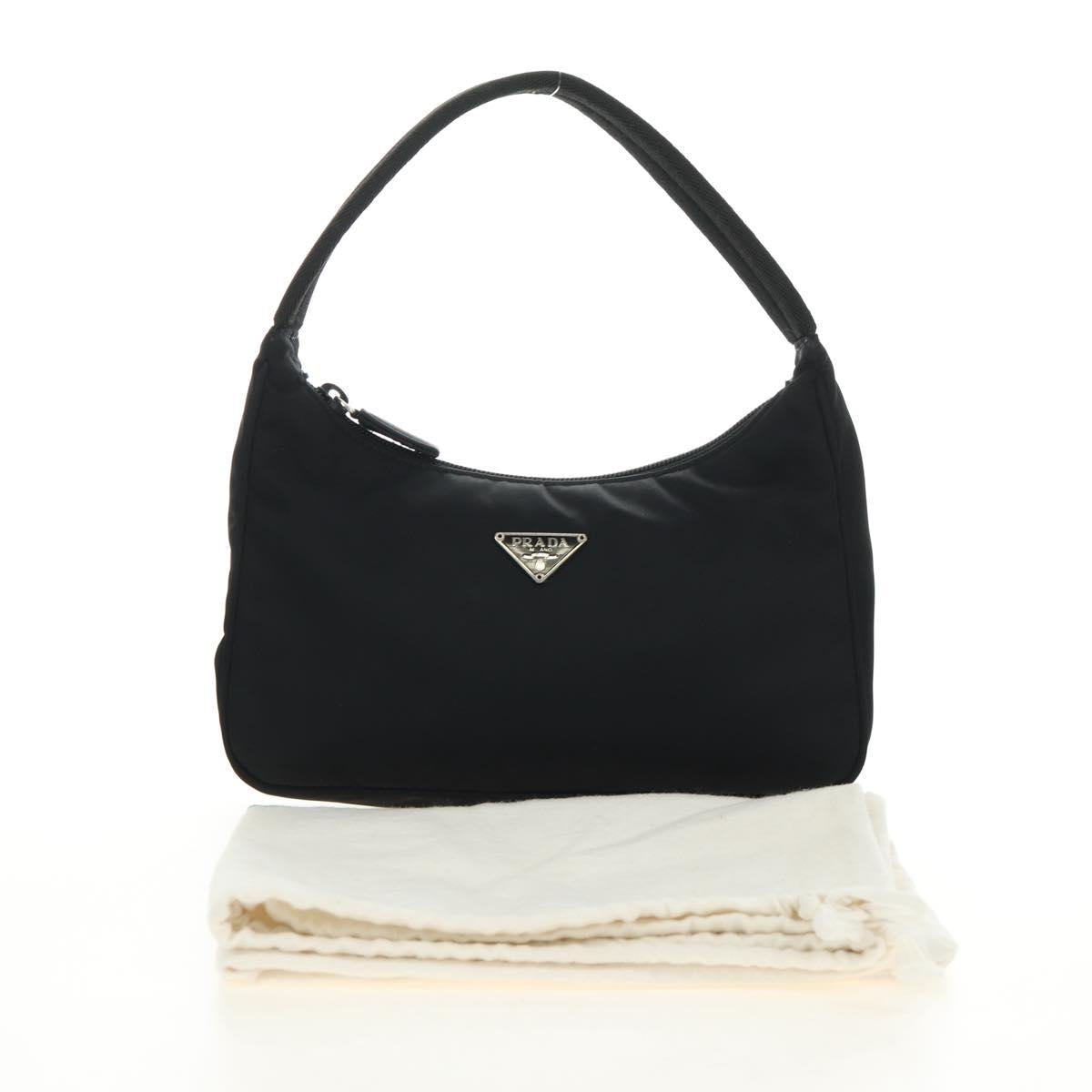 PRADA Hand Pouch Nylon Black Silver Auth 191316V