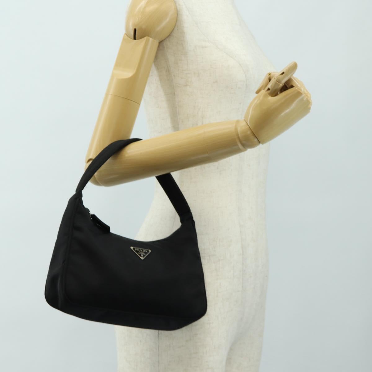 PRADA Hand Pouch Nylon Black Silver Auth 191316V