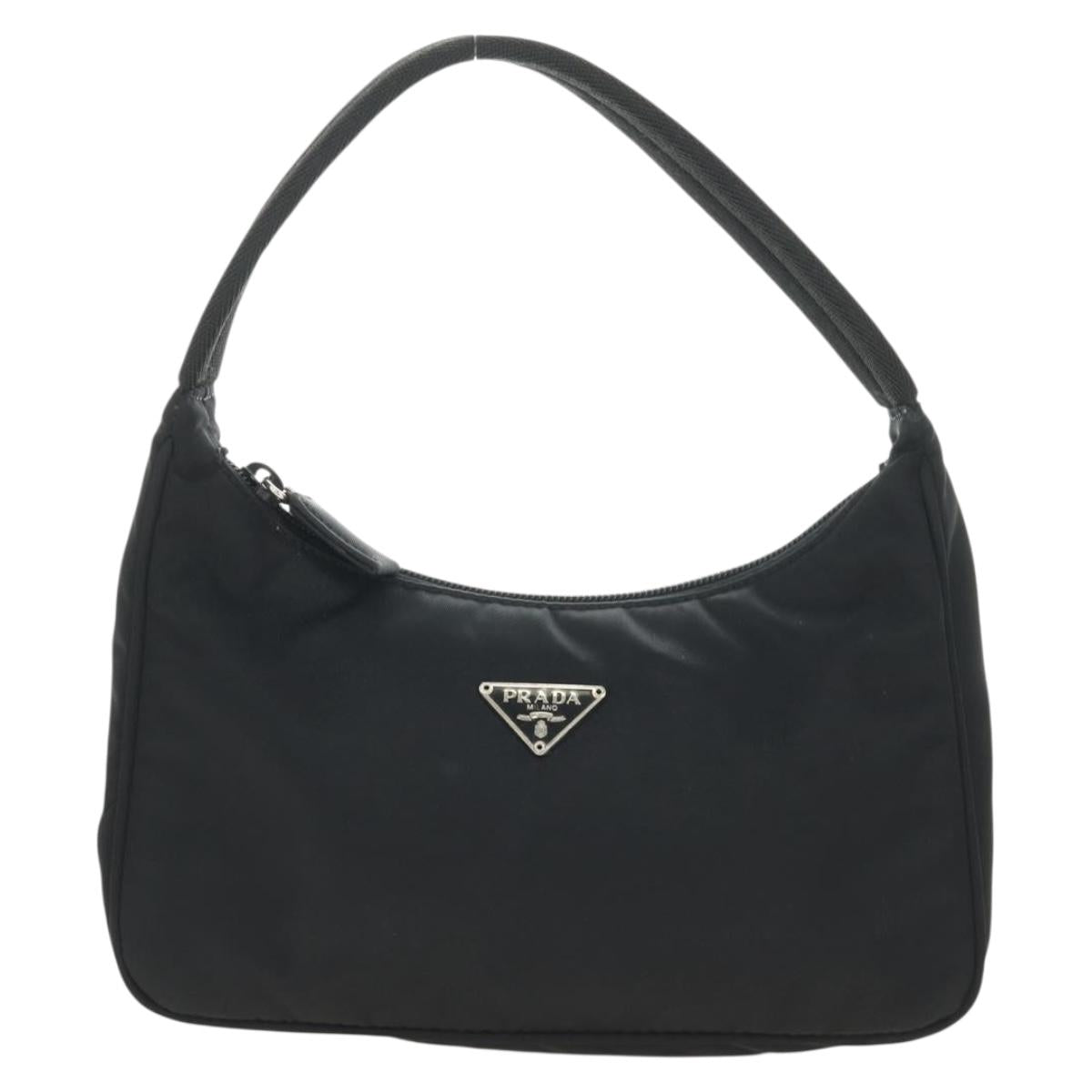 PRADA Hand Pouch Nylon Black Silver Auth 191316V