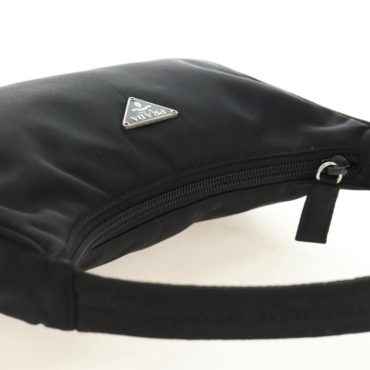PRADA Hand Pouch Nylon Black Silver Auth 191316V