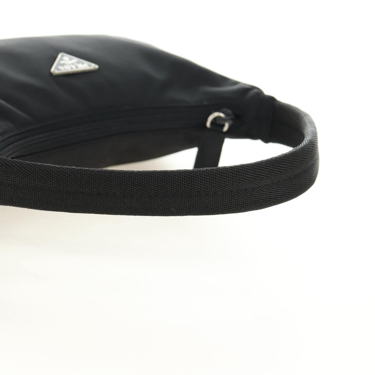 PRADA Hand Pouch Nylon Black Silver Auth 191316V