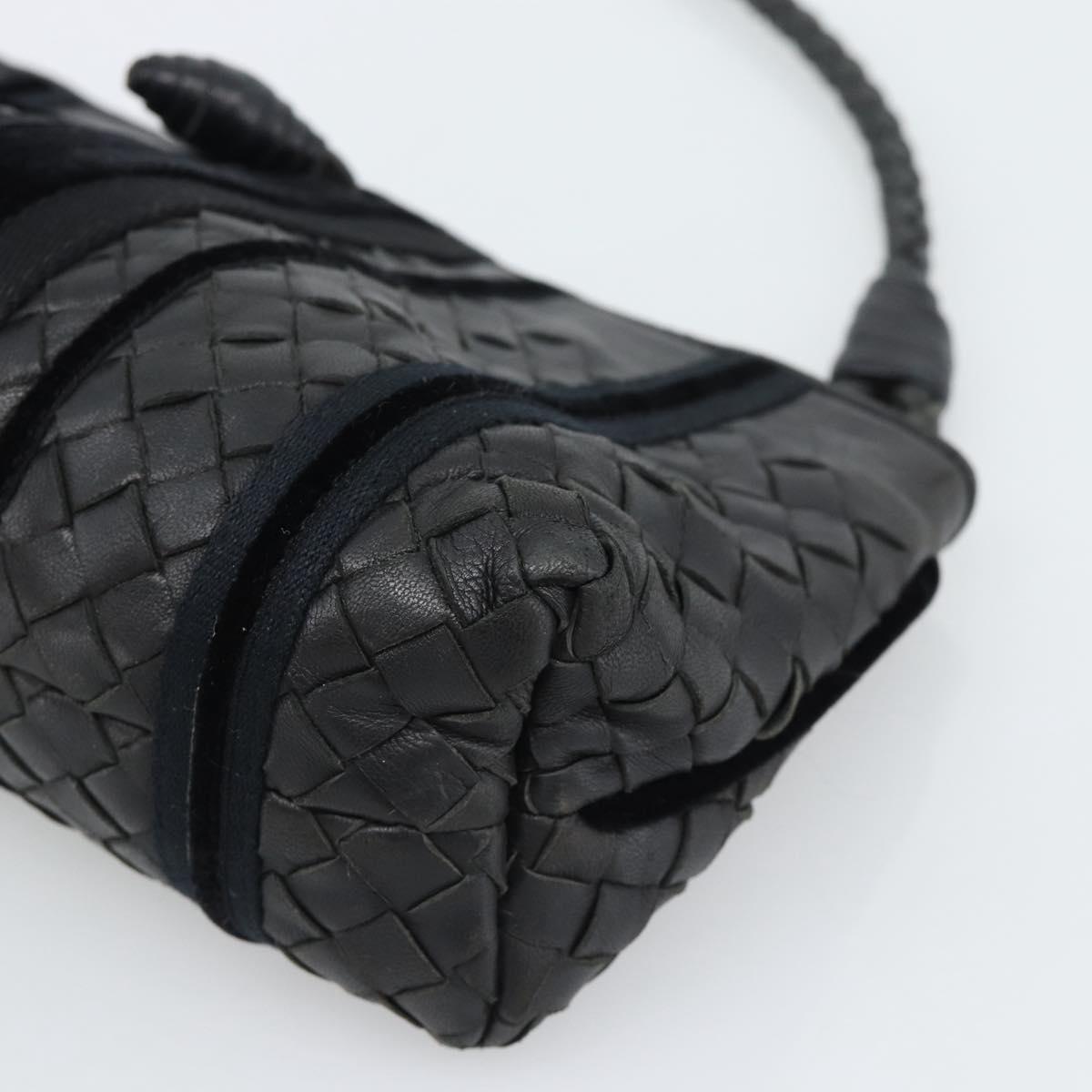 BOTTEGA VENETA INTRECCIATO Hand Bag Leather Black Silver Auth 191317A