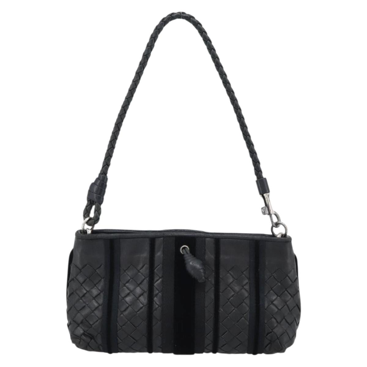 BOTTEGA VENETA INTRECCIATO Hand Bag Leather Black Silver Auth 191317A