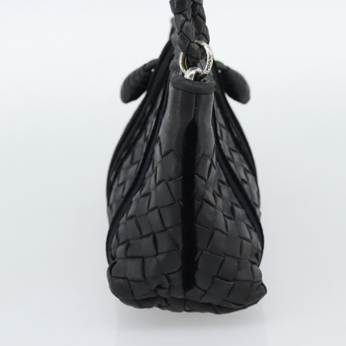 BOTTEGA VENETA INTRECCIATO Hand Bag Leather Black Silver Auth 191317A