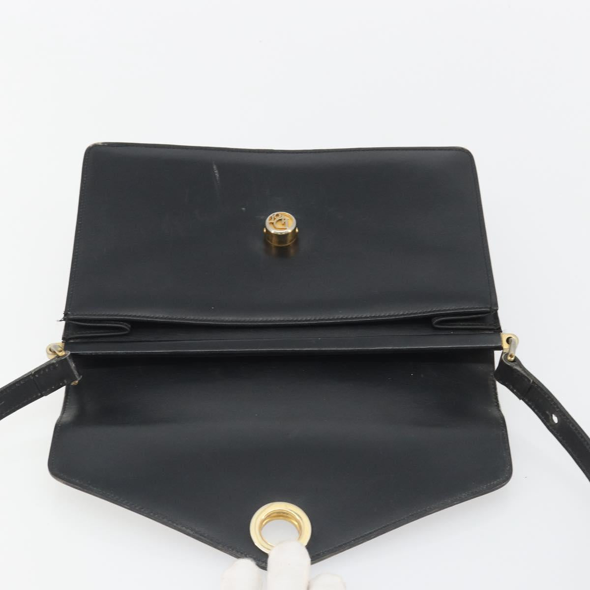 Christian Dior Shoulder Bag Leather Black Gold Auth 191320