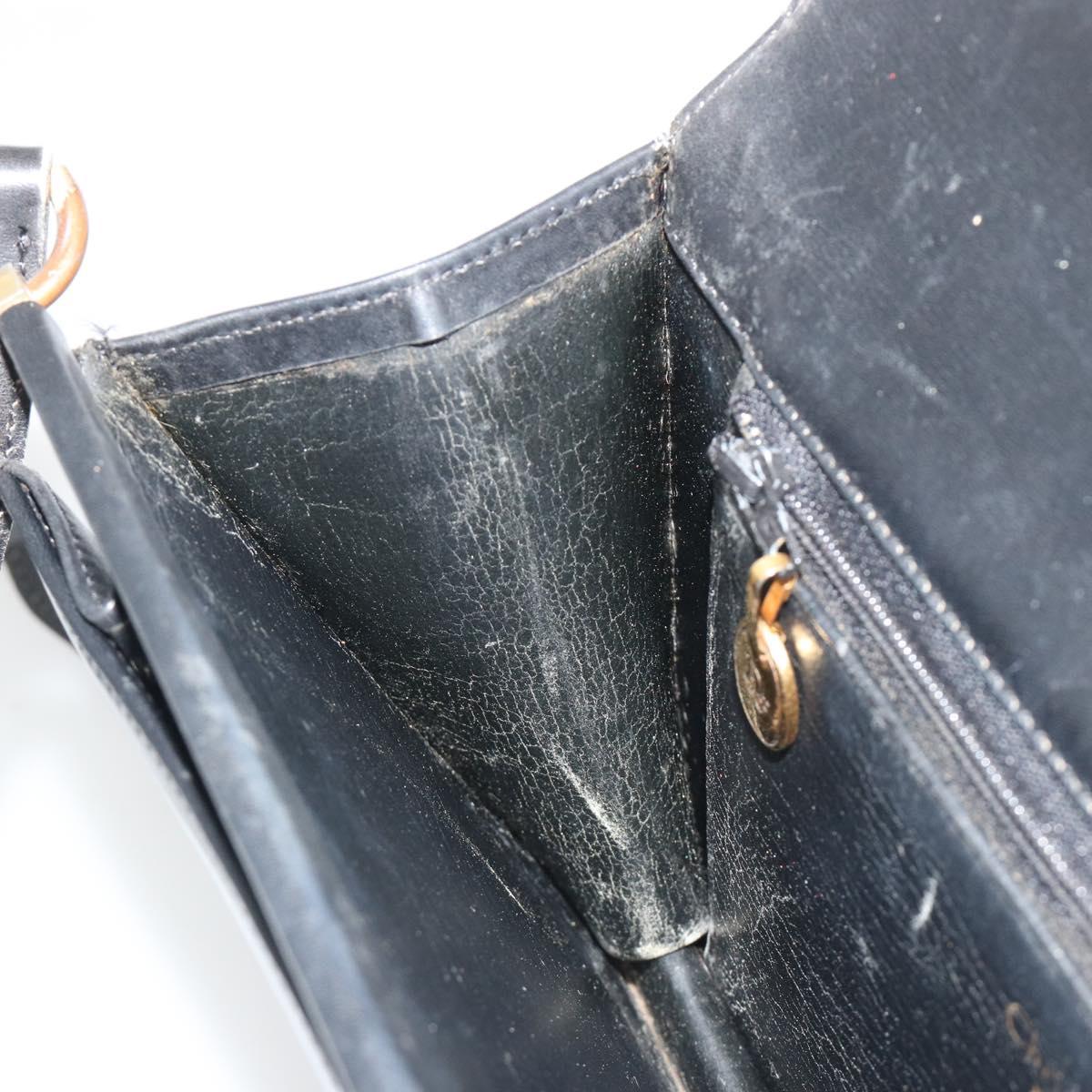 Christian Dior Shoulder Bag Leather Black Gold Auth 191320