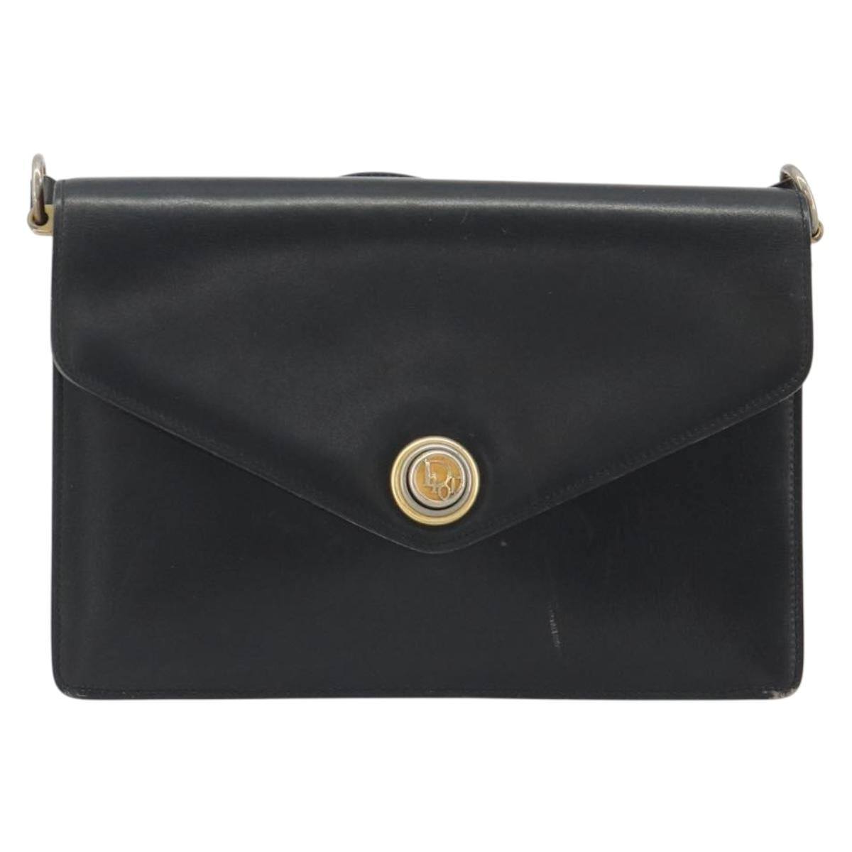Christian Dior Shoulder Bag Leather Black Gold Auth 191320