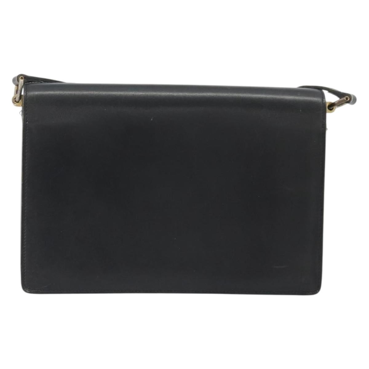 Christian Dior Shoulder Bag Leather Black Gold Auth 191320