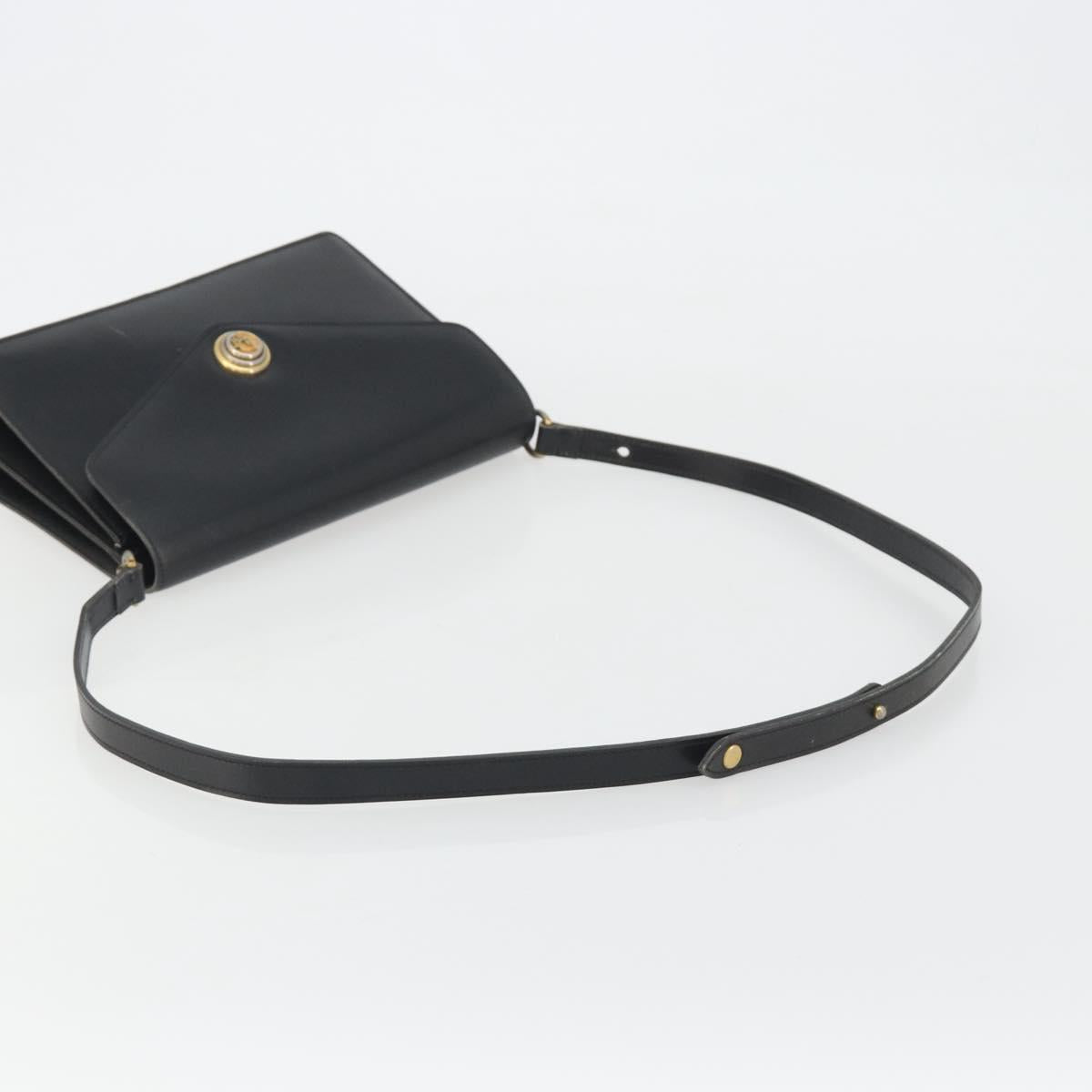 Christian Dior Shoulder Bag Leather Black Gold Auth 191320