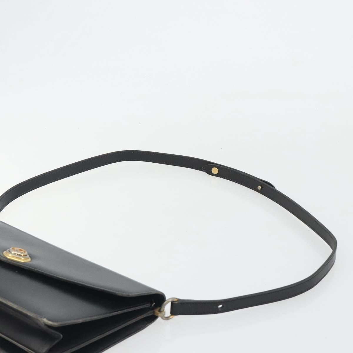 Christian Dior Shoulder Bag Leather Black Gold Auth 191320