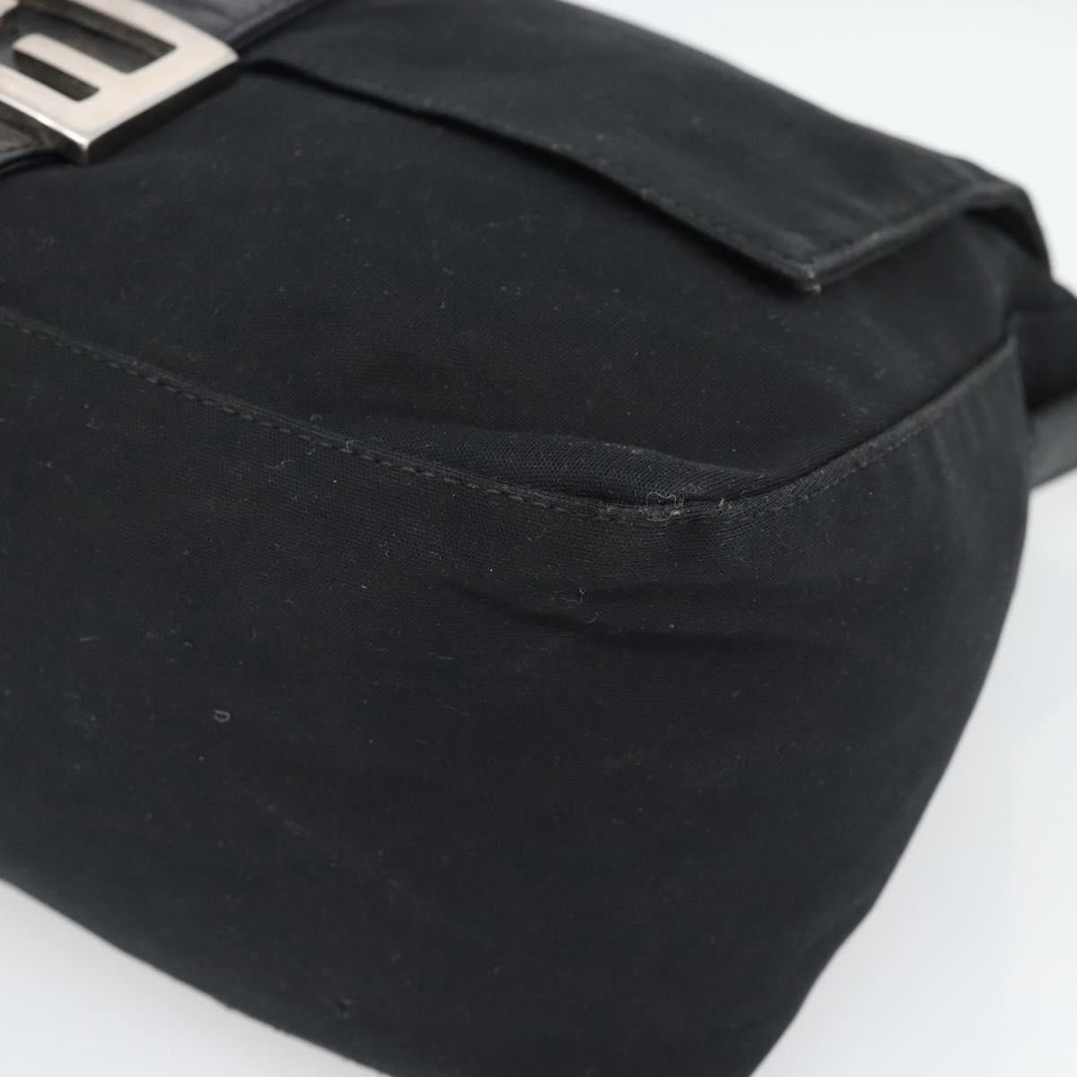 FENDI Mamma Baguette Shoulder Bag Cotton Jersey Black Silver Auth 191327