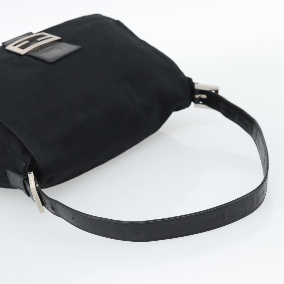 FENDI Mamma Baguette Shoulder Bag Cotton Jersey Black Silver Auth 191327