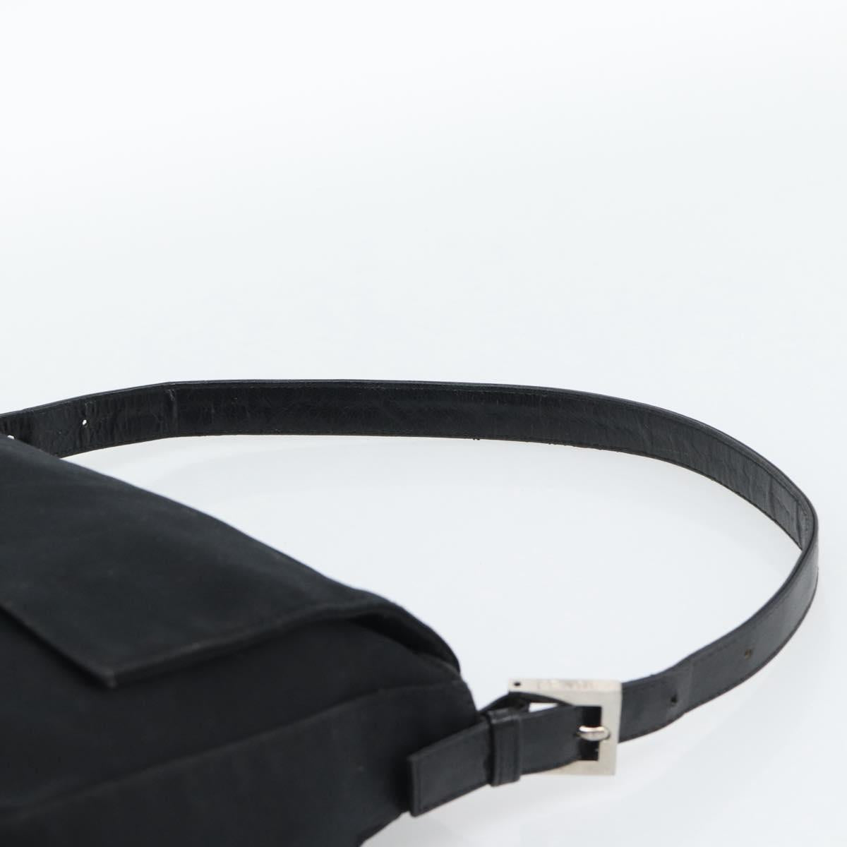 FENDI Mamma Baguette Shoulder Bag Cotton Jersey Black Silver Auth 191327