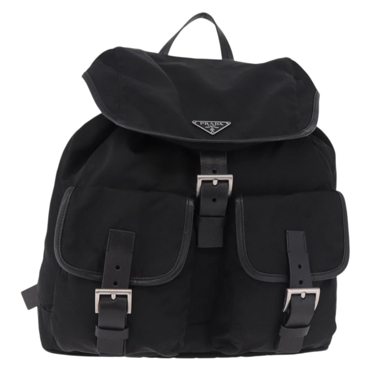 PRADA Backpack Nylon Black Silver Auth 191328V