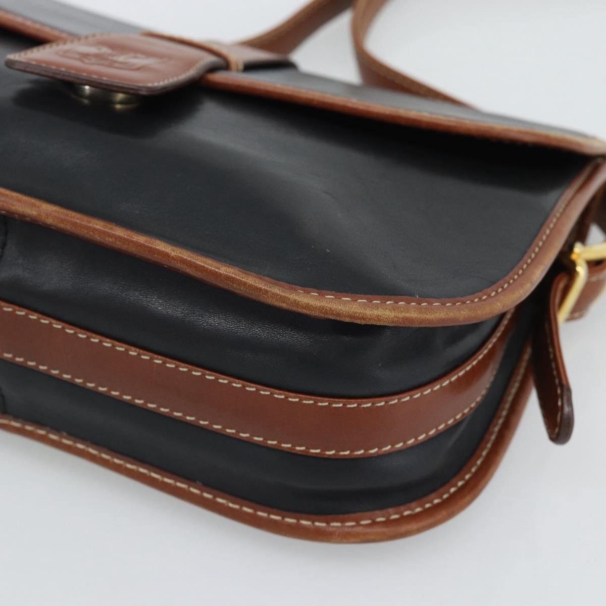 CELINE Shoulder Bag Leather Black Gold Auth 191330