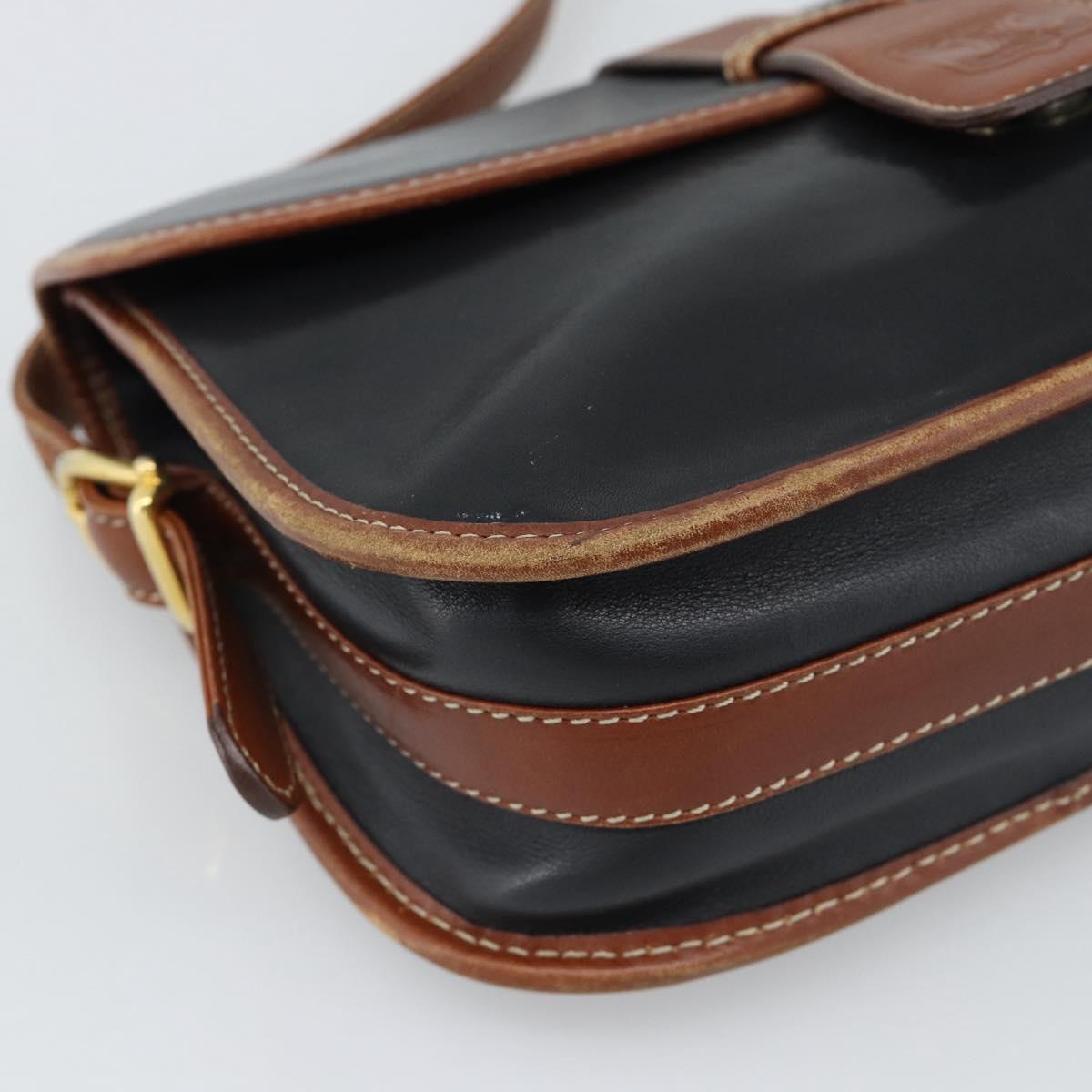 CELINE Shoulder Bag Leather Black Gold Auth 191330