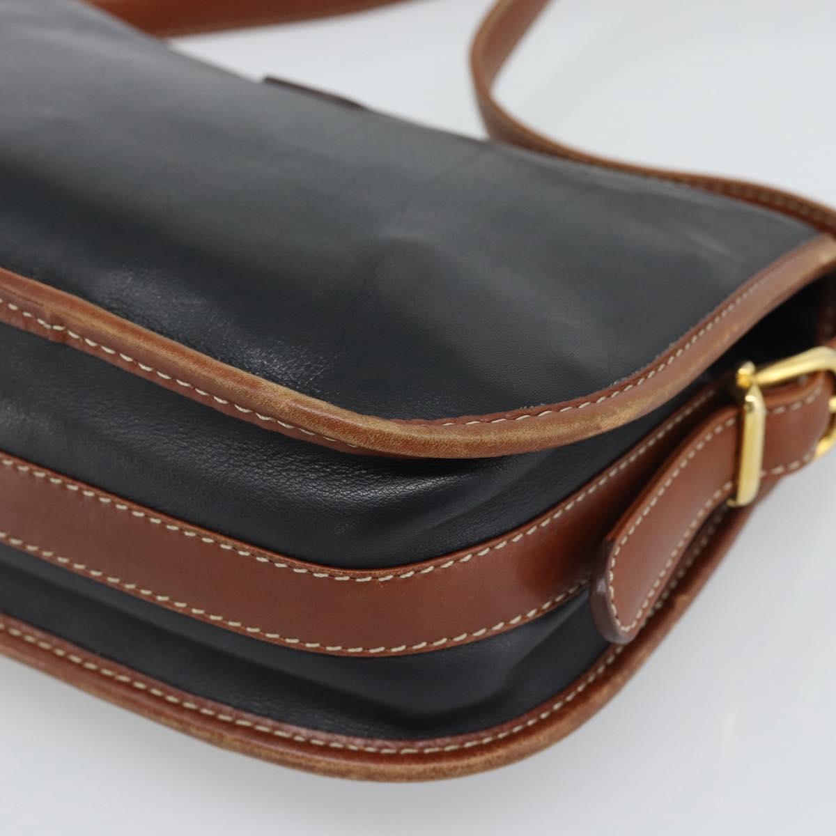CELINE Shoulder Bag Leather Black Gold Auth 191330