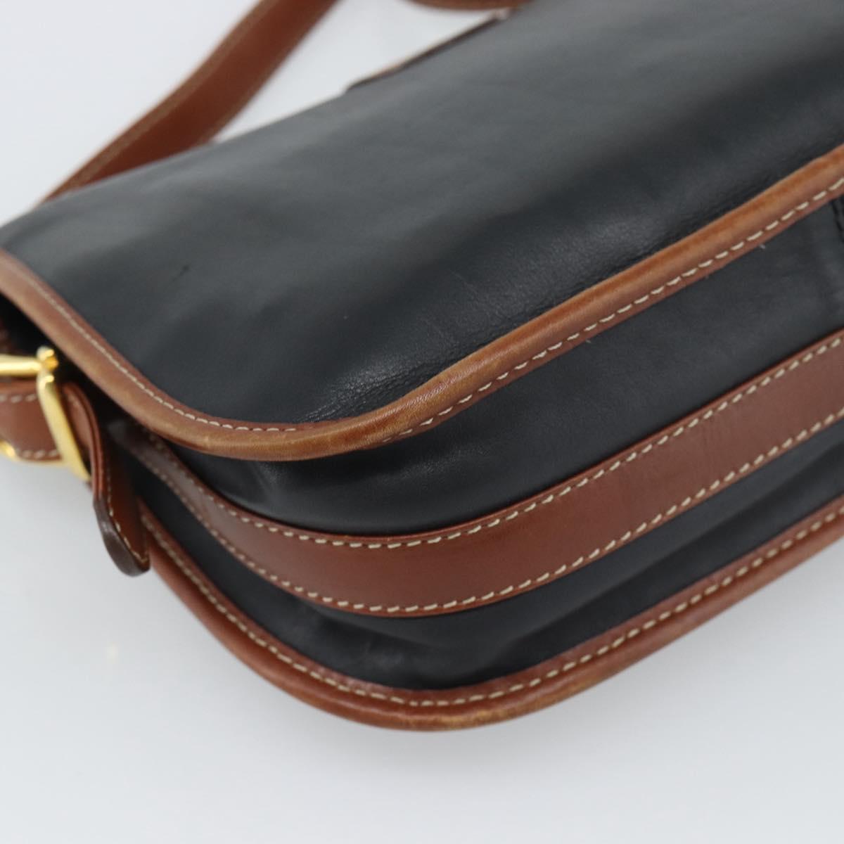 CELINE Shoulder Bag Leather Black Gold Auth 191330