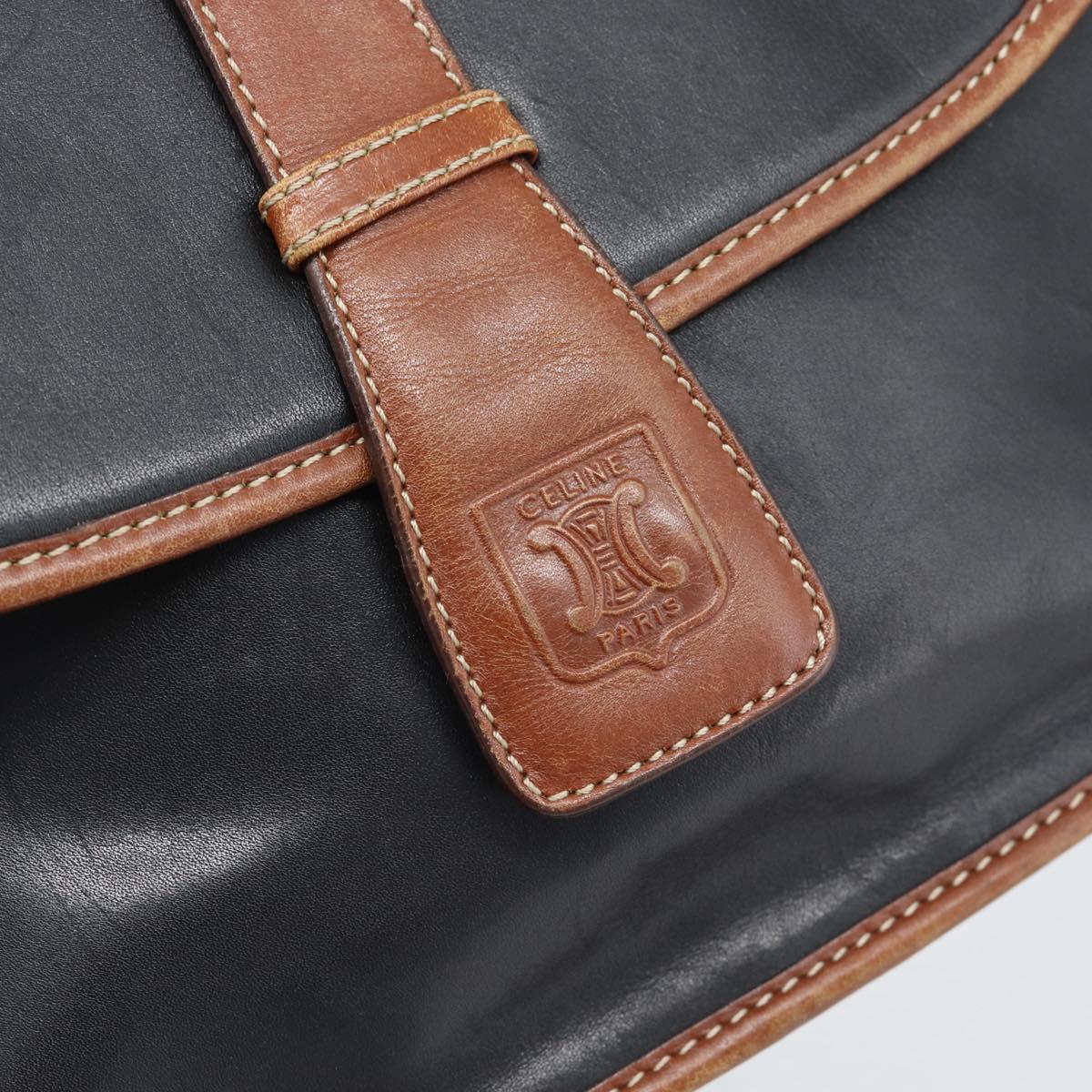 CELINE Shoulder Bag Leather Black Gold Auth 191330