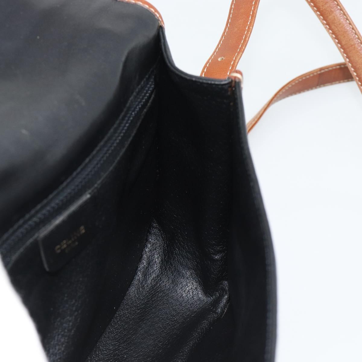 CELINE Shoulder Bag Leather Black Gold Auth 191330
