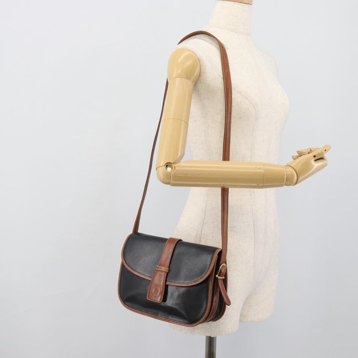 CELINE Shoulder Bag Leather Black Gold Auth 191330