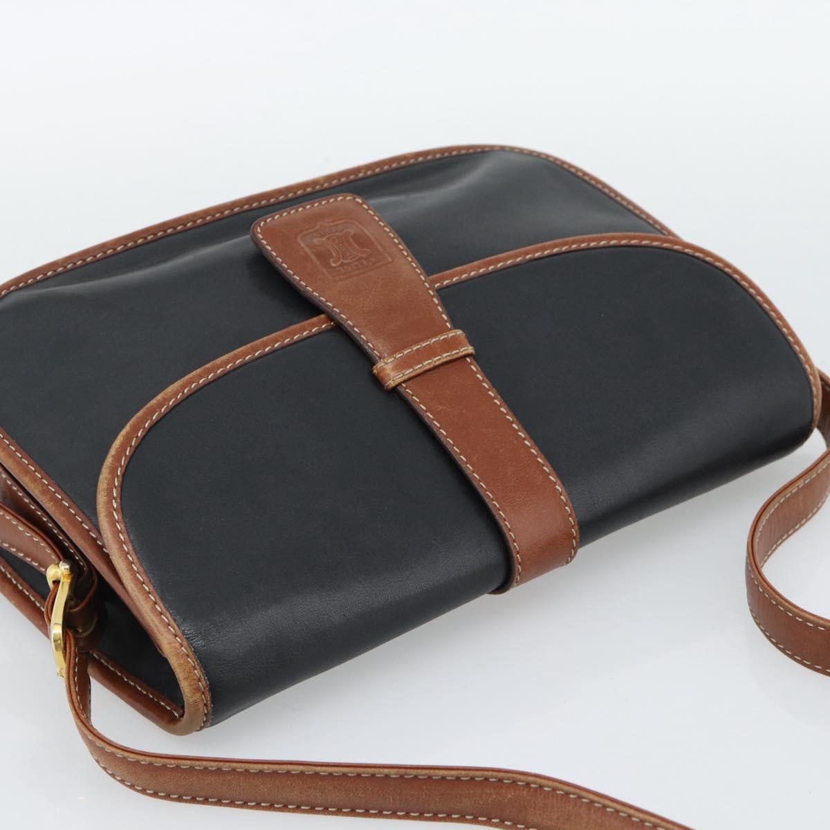 CELINE Shoulder Bag Leather Black Gold Auth 191330