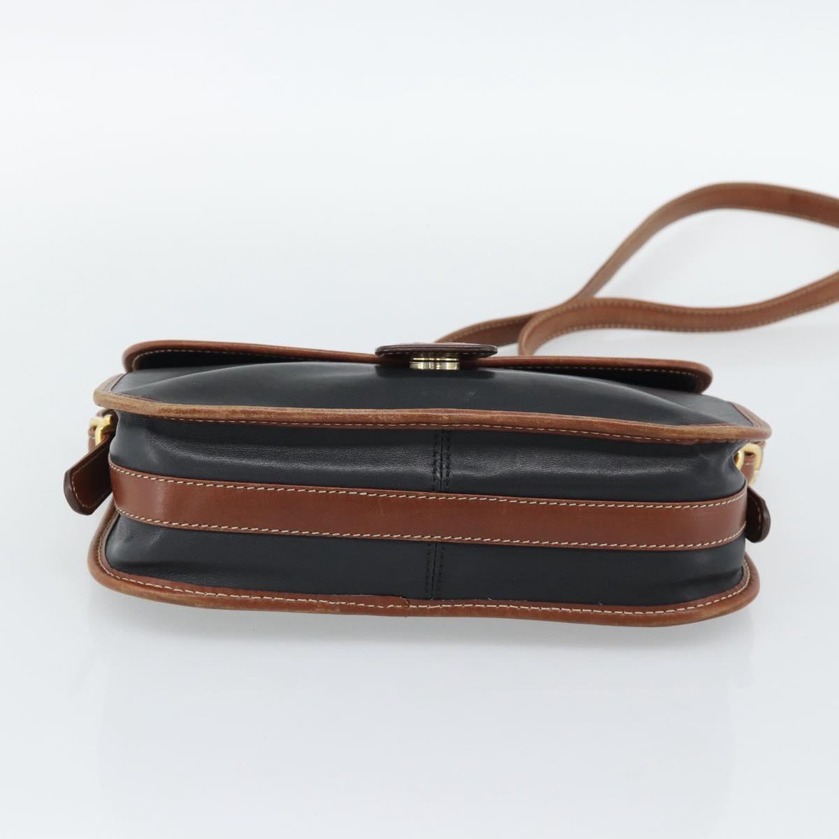 CELINE Shoulder Bag Leather Black Gold Auth 191330