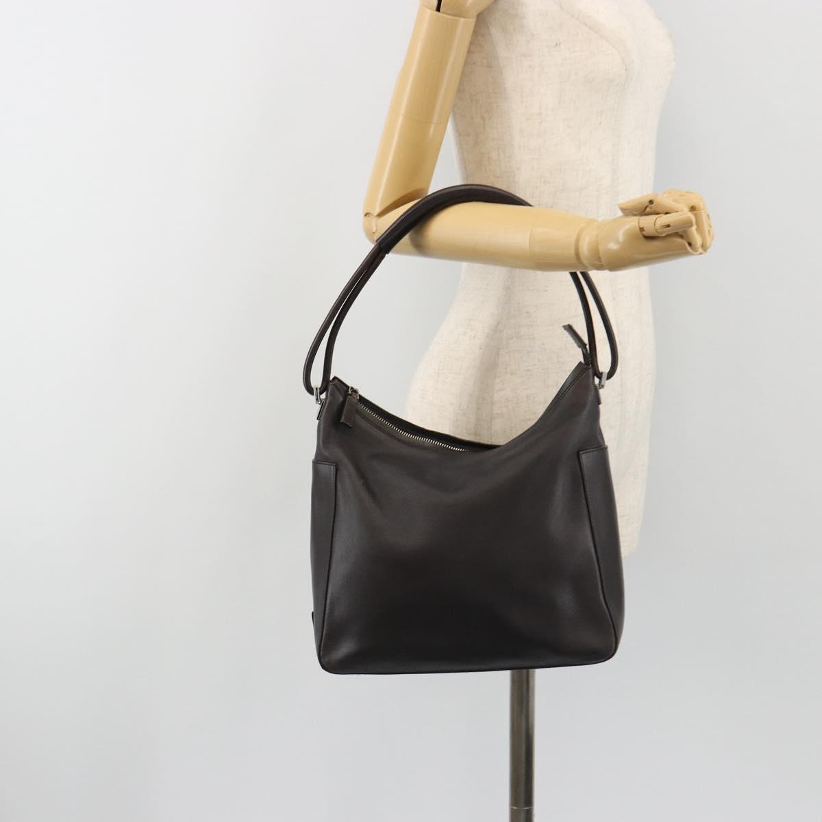 GUCCI Shoulder Bag Leather Brown Silver 001 3766 Auth 191334A