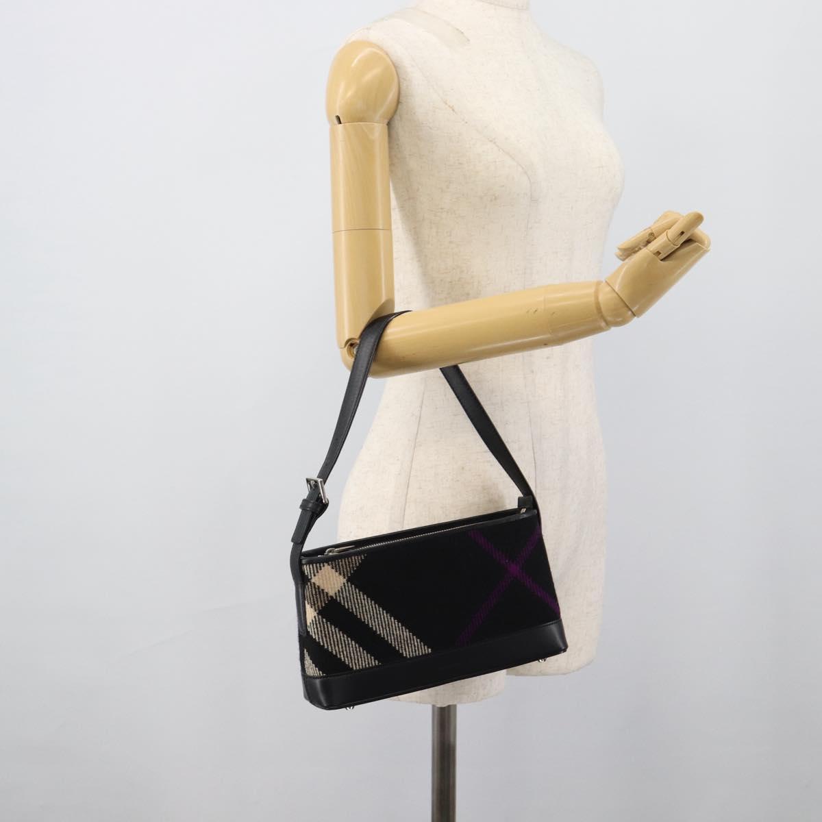 BURBERRY Nova Check Shoulder Bag Canvas Black Silver Auth 191335V