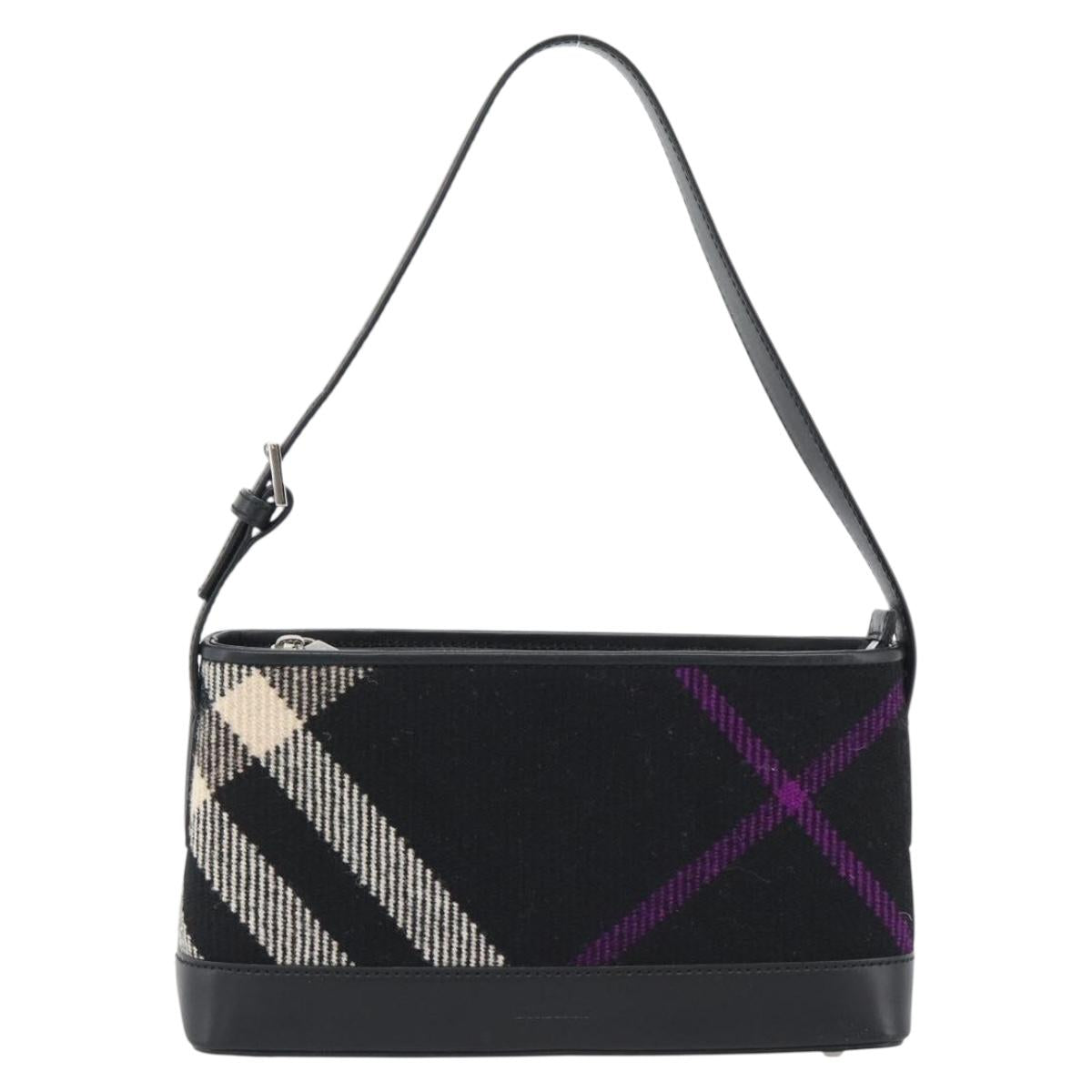 BURBERRY Nova Check Shoulder Bag Canvas Black Silver Auth 191335V