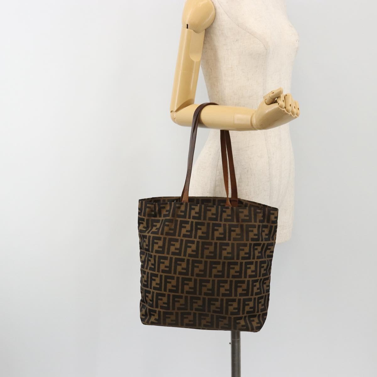 FENDI Zucca Canvas Tote Bag Brown Black Auth 191346