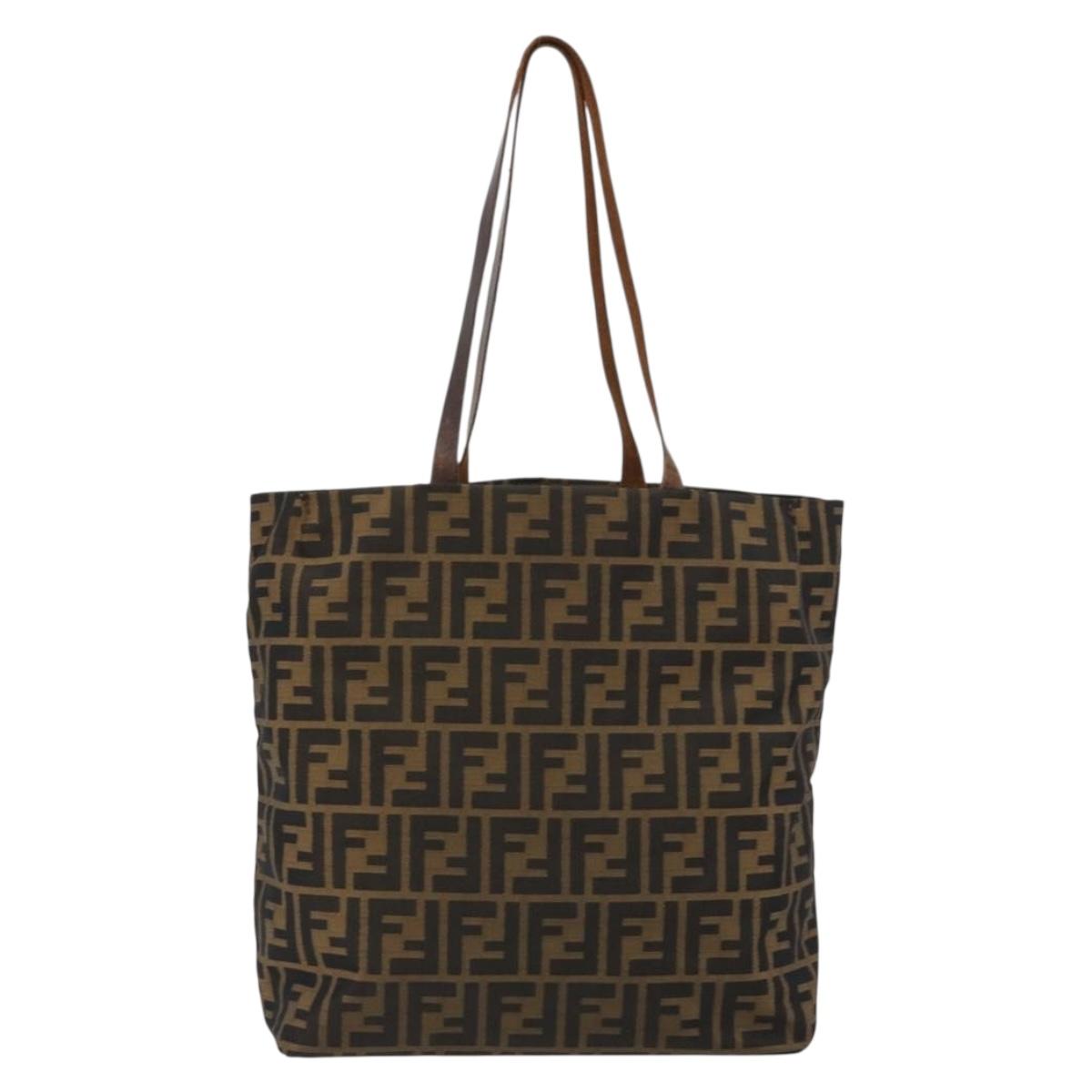 FENDI Zucca Canvas Tote Bag Brown Black Auth 191346