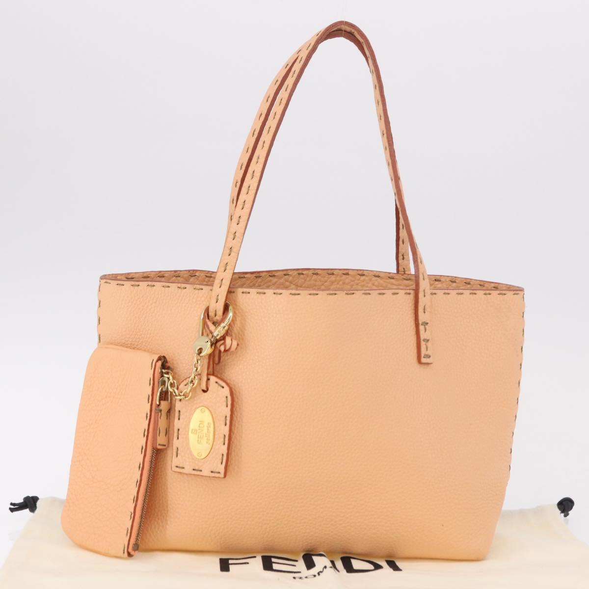 FENDI Celeria Hand Bag Leather With Pouch Orange Gold Auth 191347V